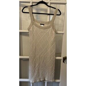 Venus Cream Gold Sleeveless Crochet Knit Sweater Dress Lace Detail Womens Medium